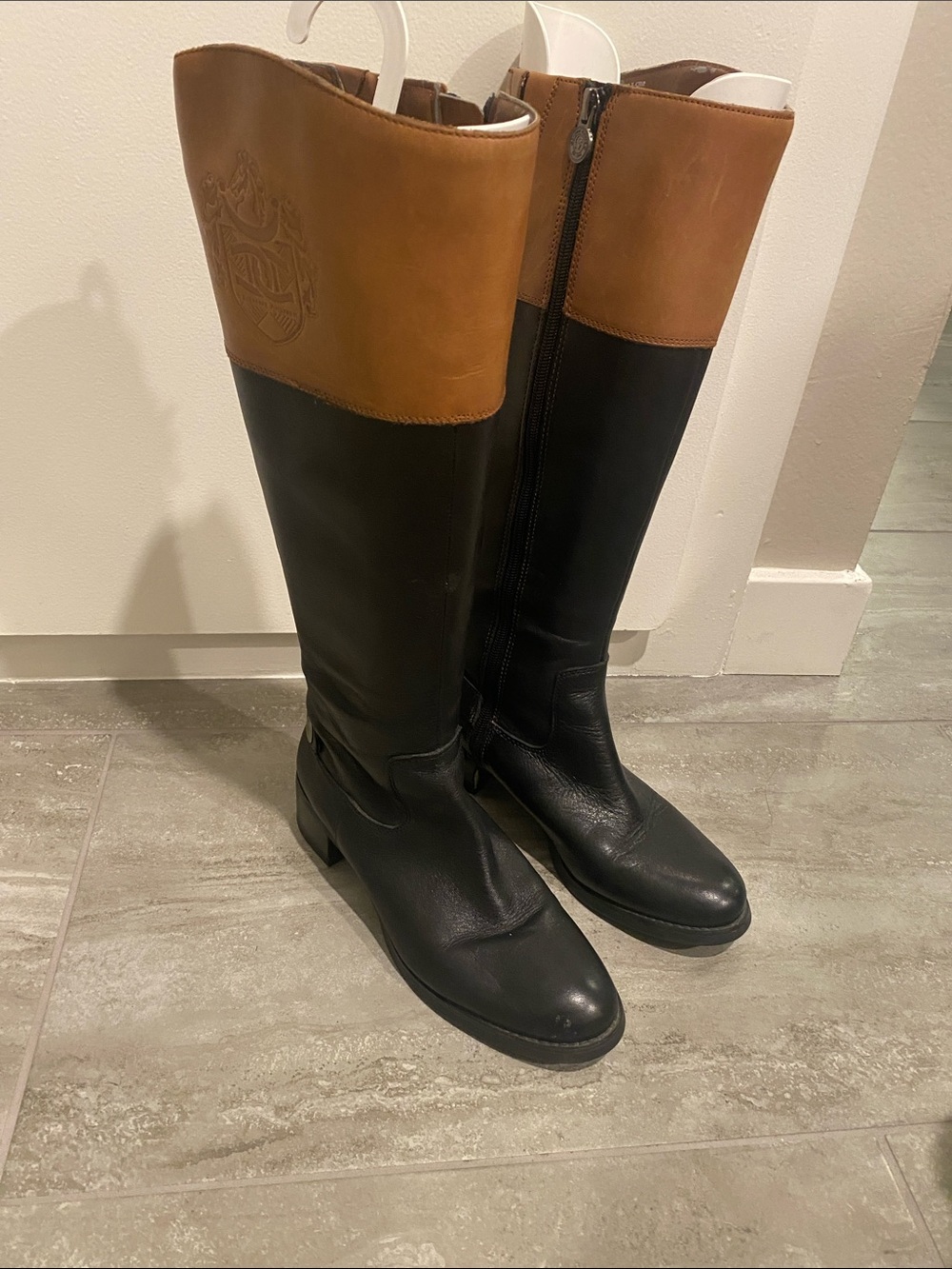 Etienne Aigner Two-Tone Over-the-Knee Boots - Black and Brown